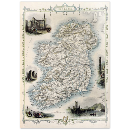 Old Map of Ireland, Vintage Antique Reproduction Framed Print