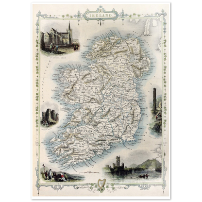 Old Map of Ireland, Vintage Antique Reproduction Framed Print