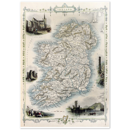 Old Map of Ireland, Vintage Antique Reproduction Framed Print